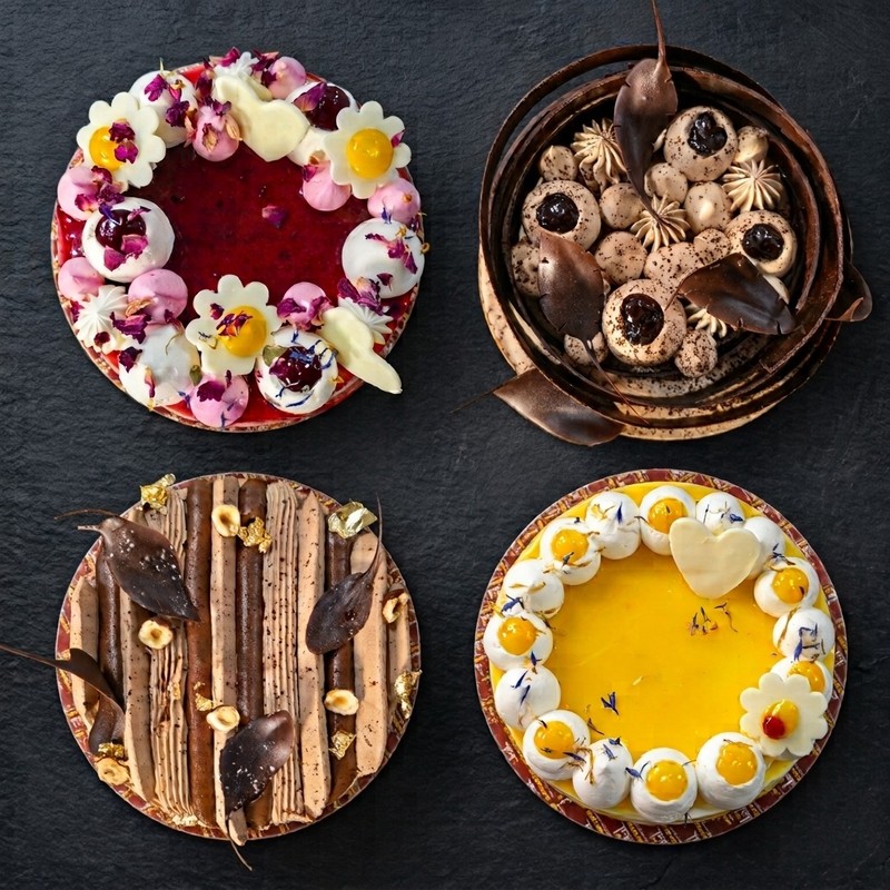 Layer cake : framboise, chocolat, noisette et mangue